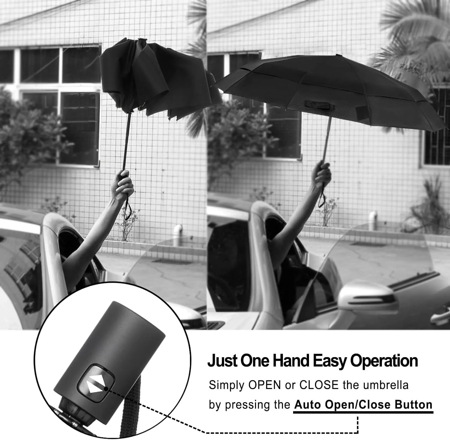 42" Automatic Vinyl Sunshade Folding Umbrella 6