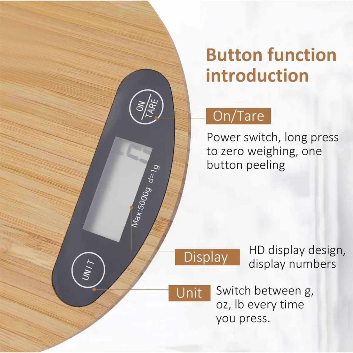 Reusable Versatile Bamboo Digital Scale With LED Display 6