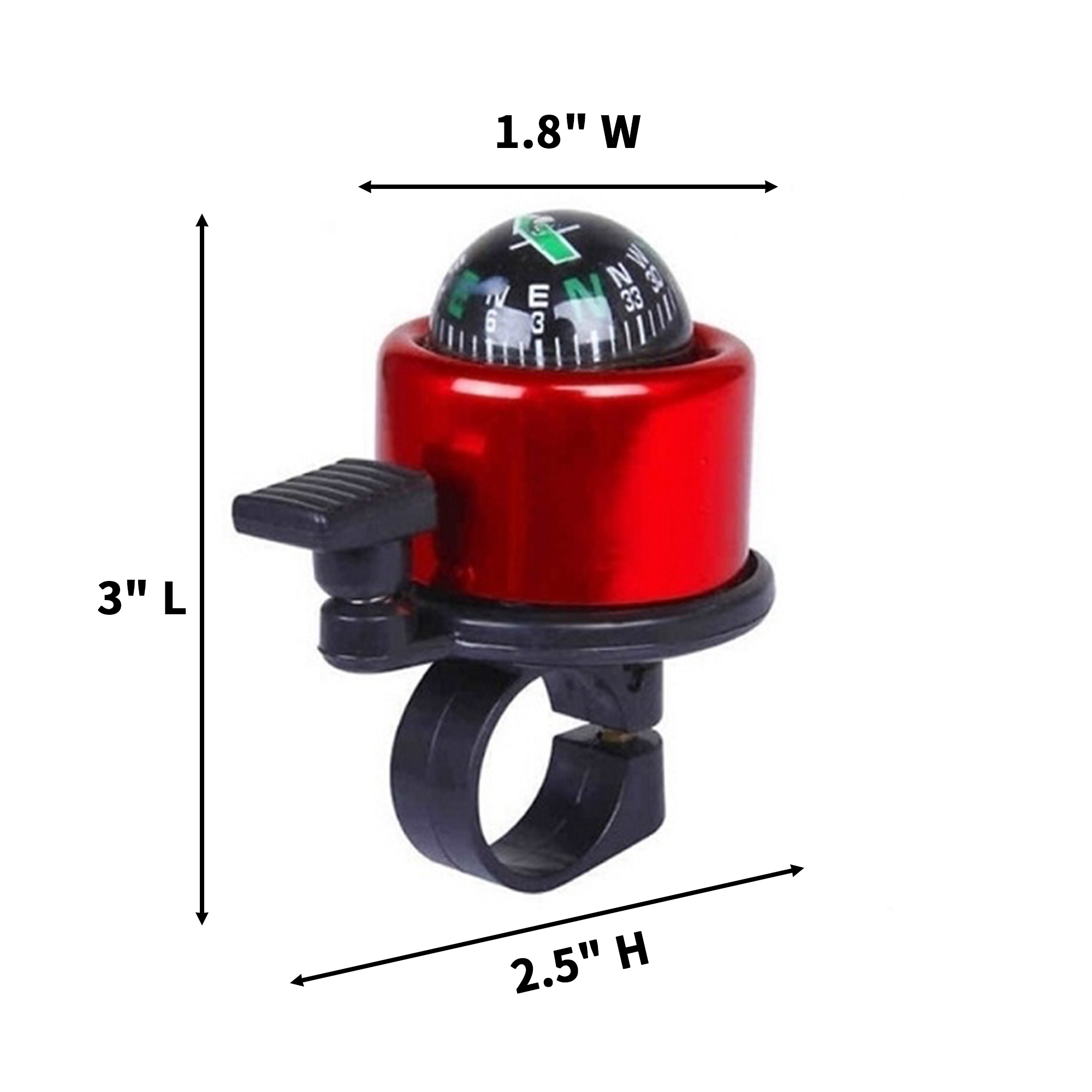 Aluminum Bicycle Bell With Compass 3" Length x 1.8" Width x 2.5" Height 5