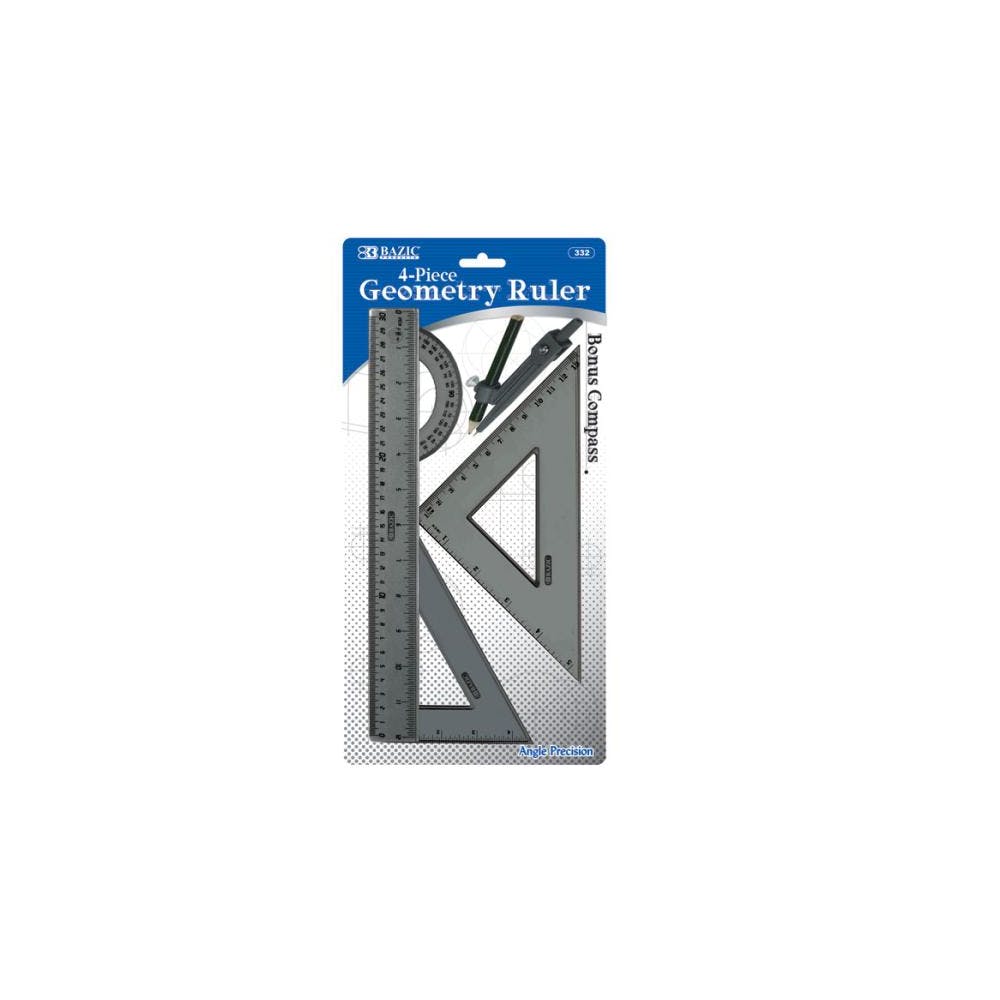 Geometry Ruler Sets - 4 Piece + Bonus Compass 2