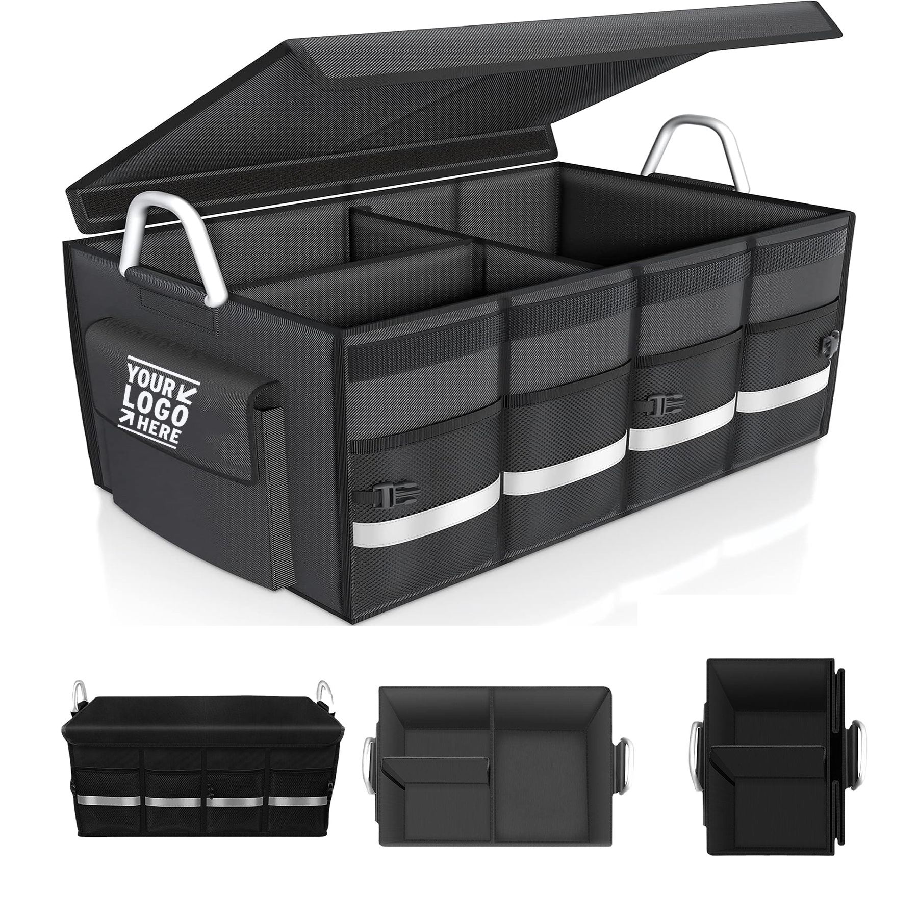 Foldable Portable Cover Aluminium Alloy Handle Reflective Stripe Trunk Cargo Storage Organizer
 2