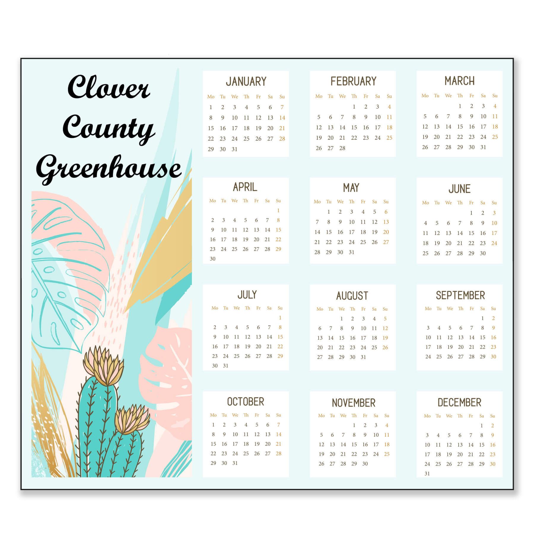 3.5" x 4" Small Magnetic Calendar 20 Mil 12