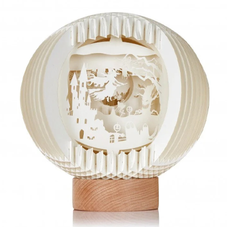 3D Paper Art Table Lamp With Wood Base 10