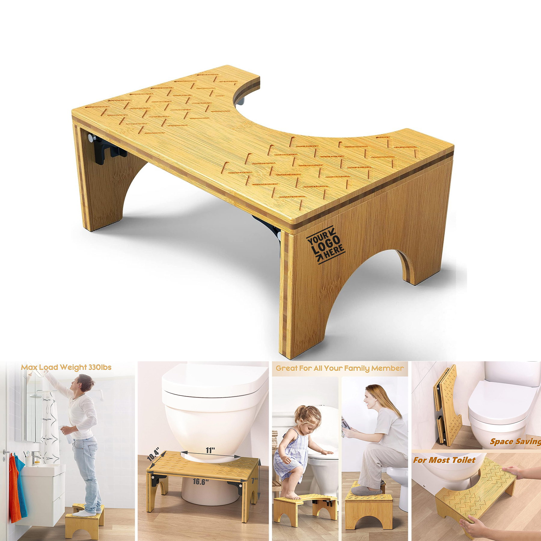 7" Foldable Wood Bathroom Step Bamboo Toilet Poop Potty Stool 2