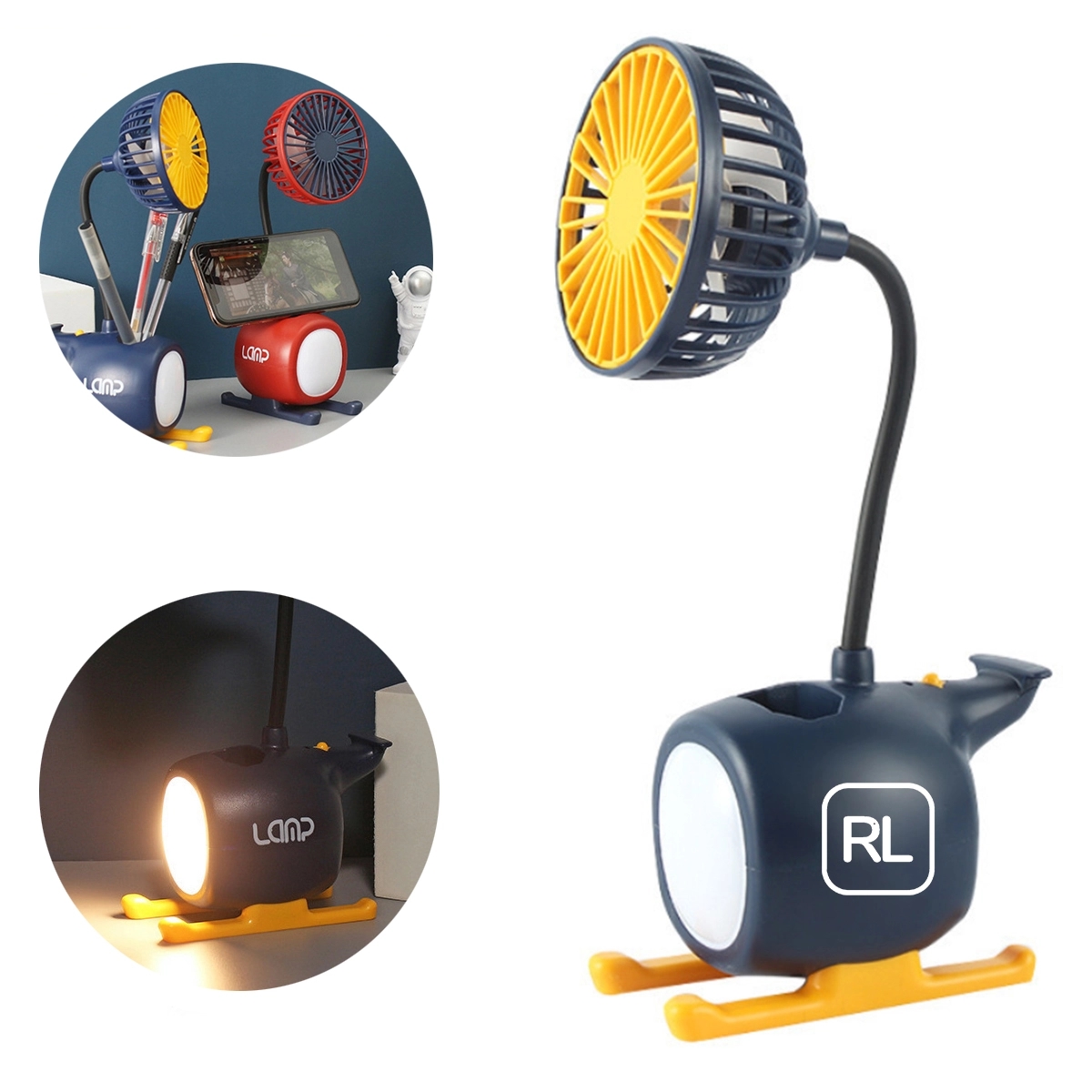 Portable Helicopter Night Light Mini Fan 3