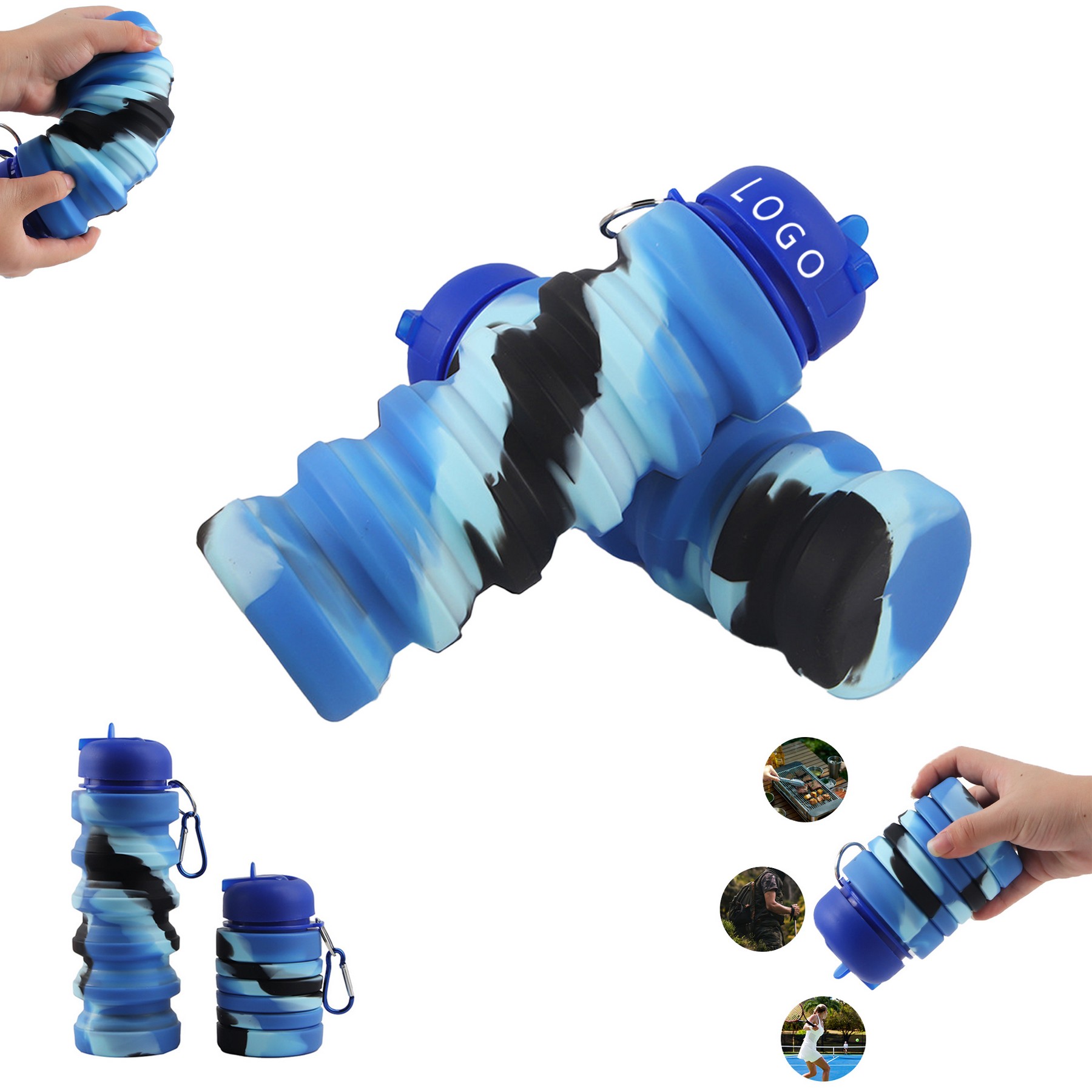 16 Oz Silicone Water Bottle Clip-On Collapsible