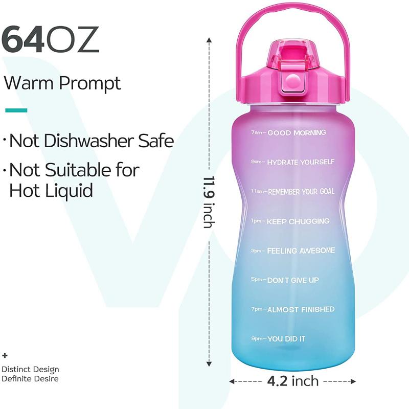 Color Changing 0.5 Gallon Motivational Water Bottle w/Straw & Time Marker 1