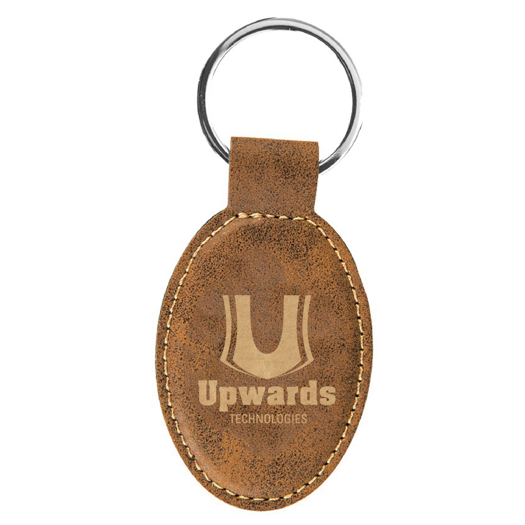 Rustic/Gold Leatherette Oval Keychain 3
