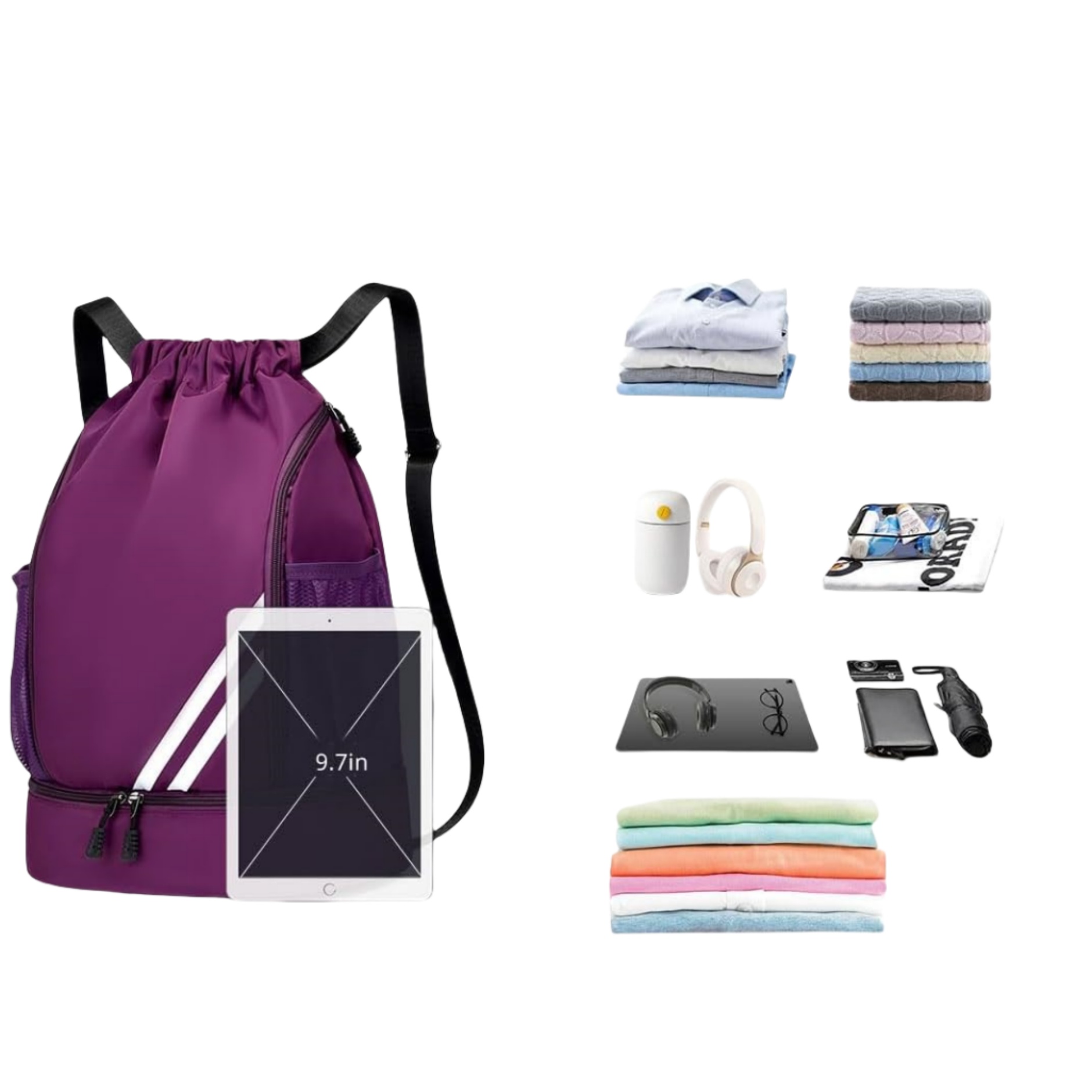 Sports Drawstring Backpack with Shoes Compartment 8