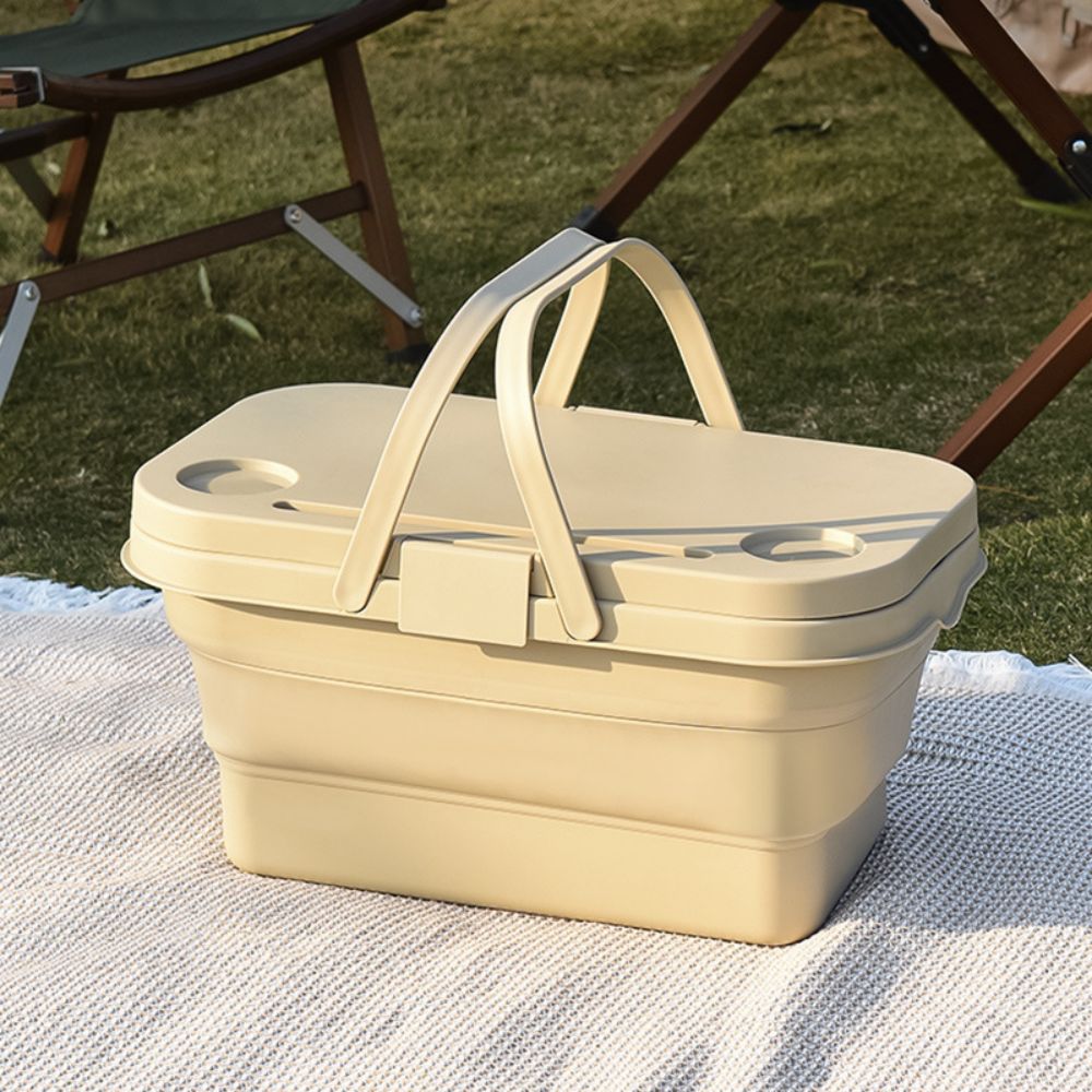 Collapsible Picnic Basket With Carrying Handle And Lid 4