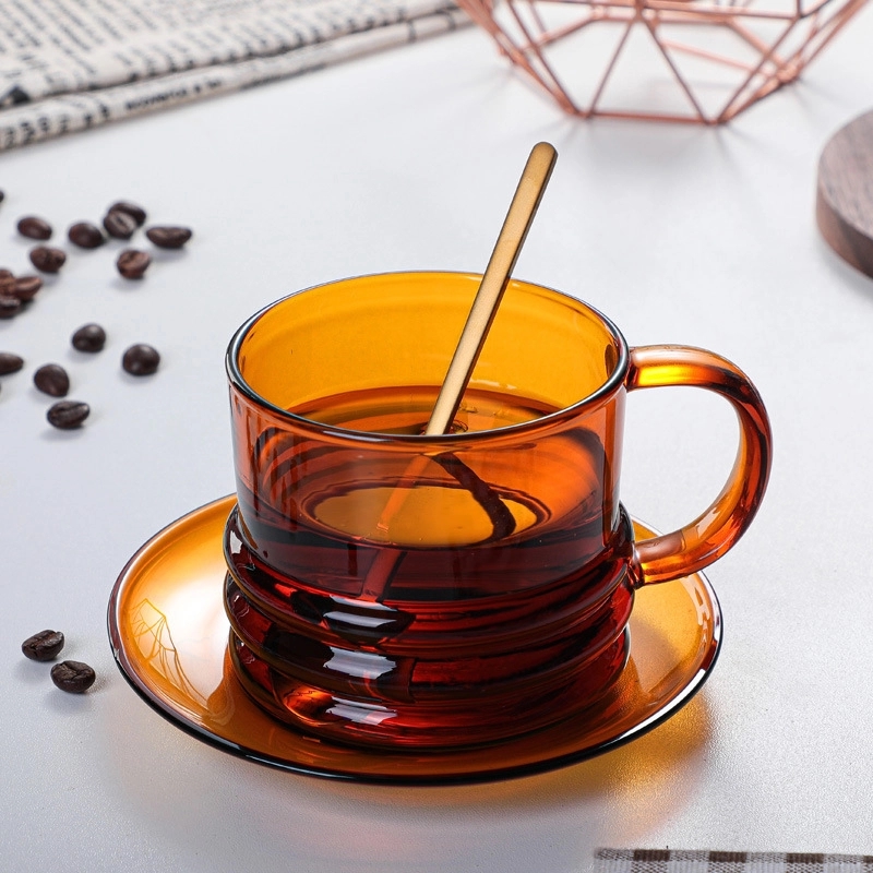 Custom 10 OZ. Glass Tea Cup Coffee Mug with Saucer Set 3