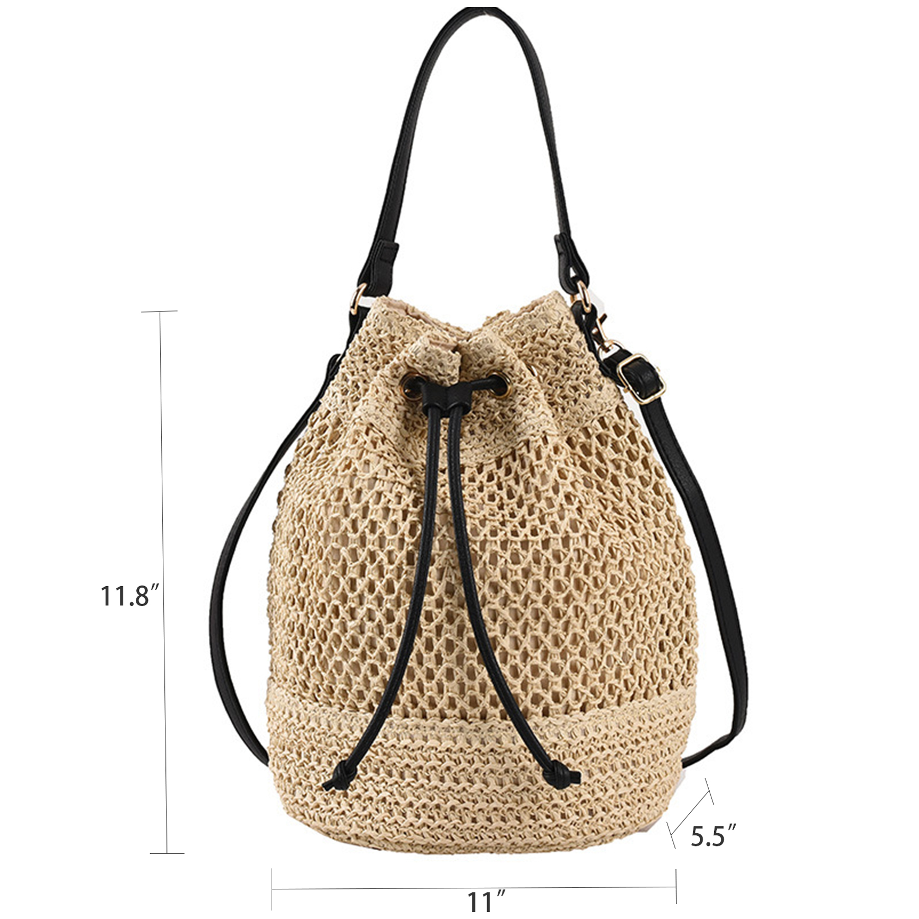 Jute Woven Beach Drawstring Hobo Bucket Purses Handbag 7