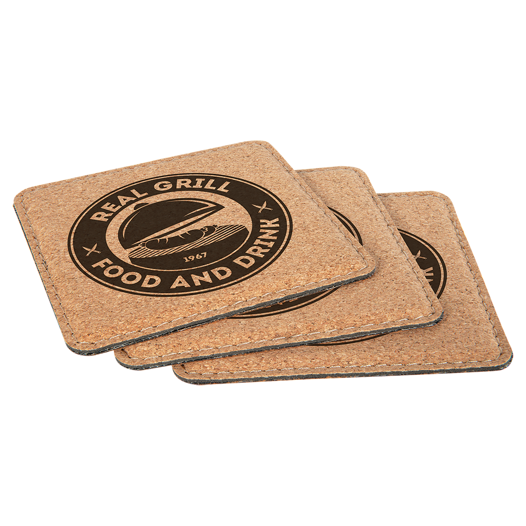 4" x 4" Square Cork Coaster with Stitching