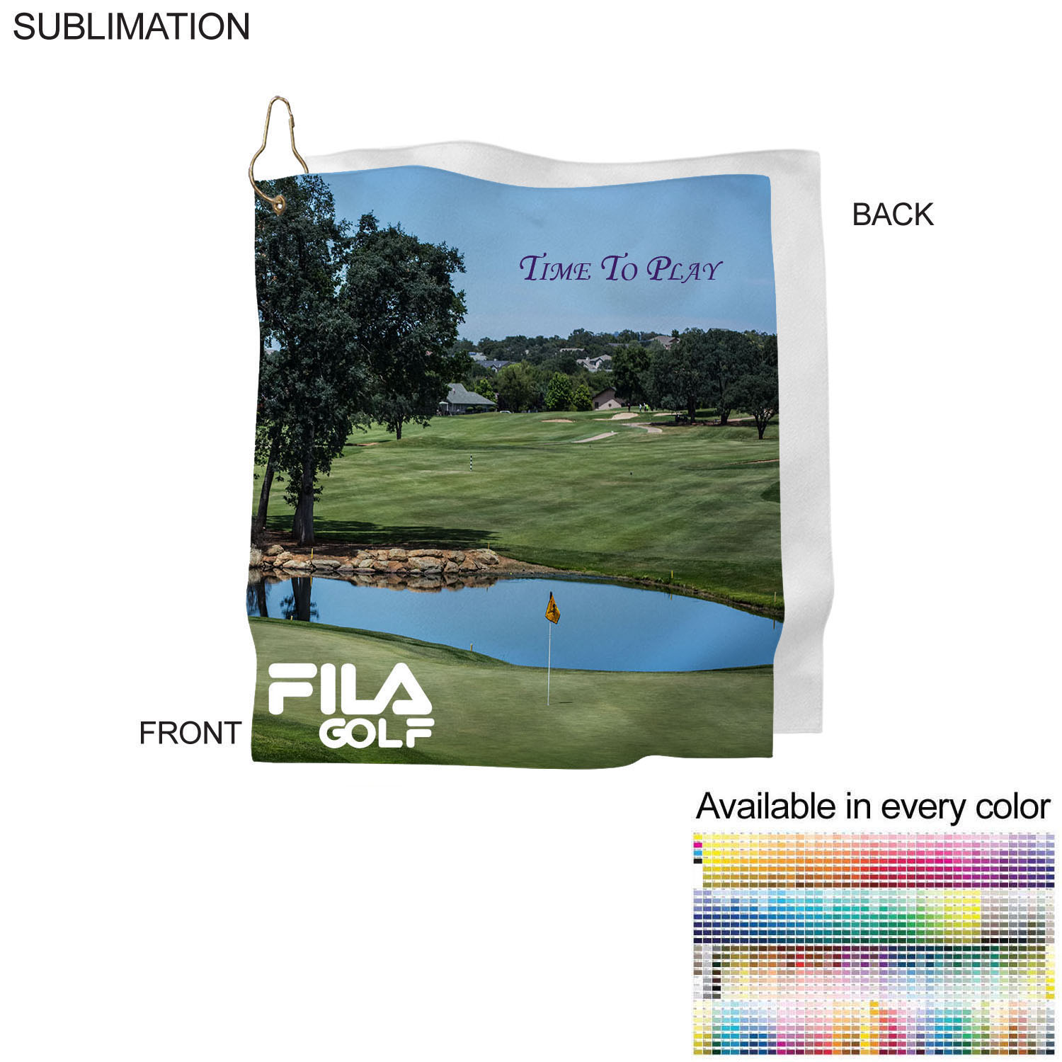 Microfiber Suede Shammy Golf Towel, Finished size 15x15, Nofold Grommet & Hook, Sublimated 6