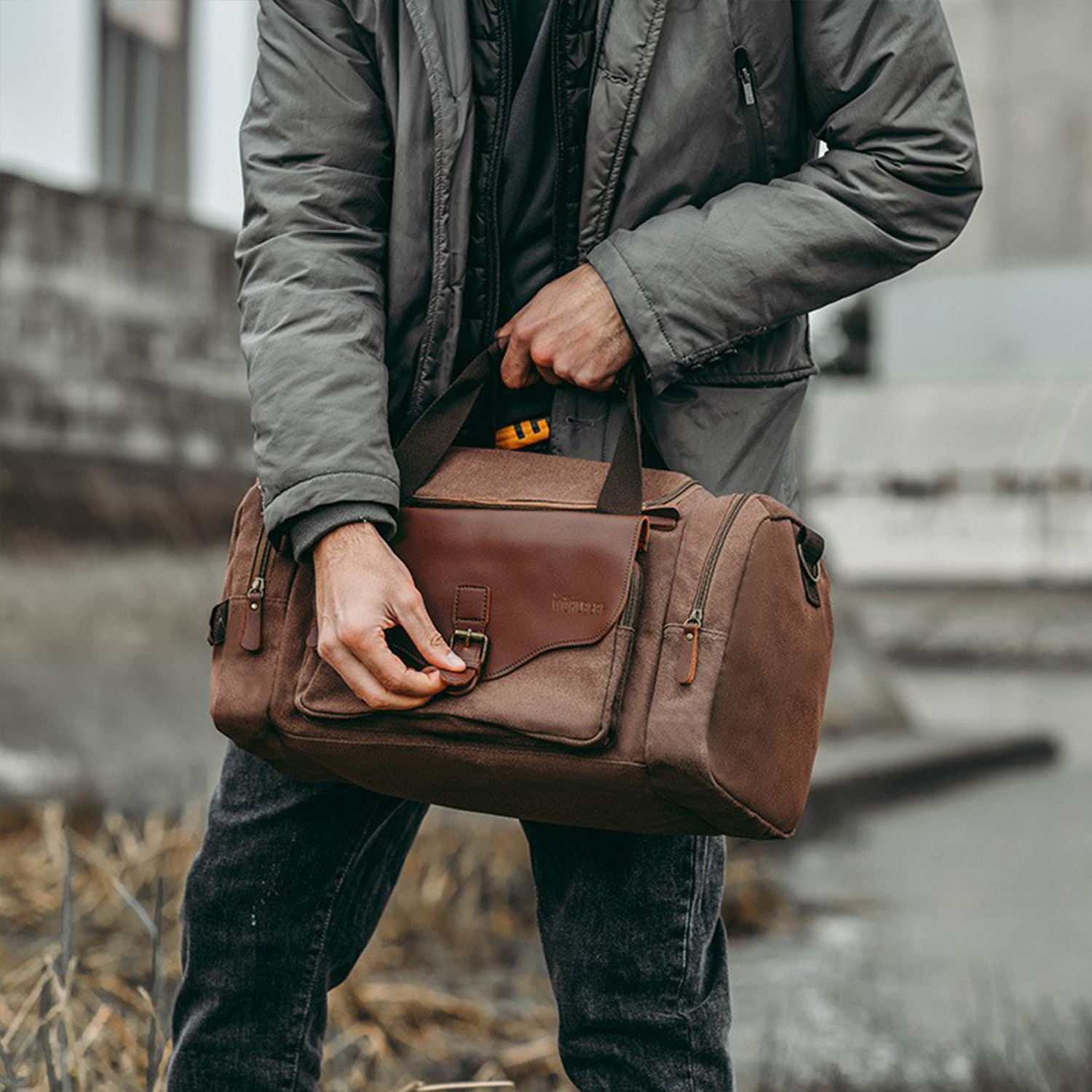 Deluxe canvas pu leather shoulder strap Travel Duffel Bag 14