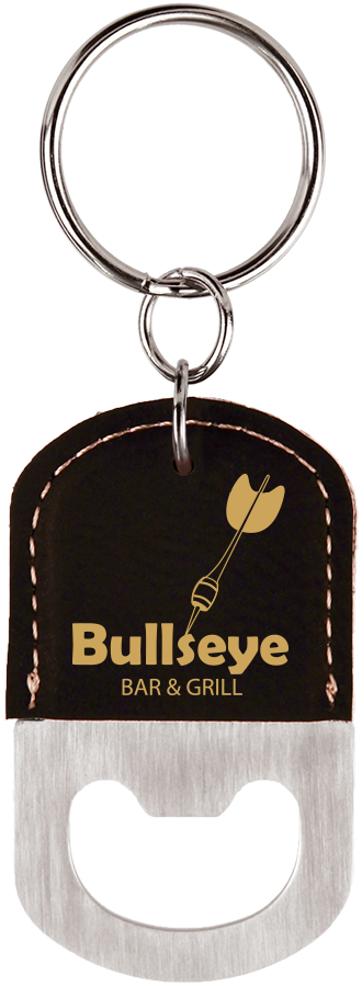 Oval Black/Gold Leatherette Bottle Opener Keychain 3
