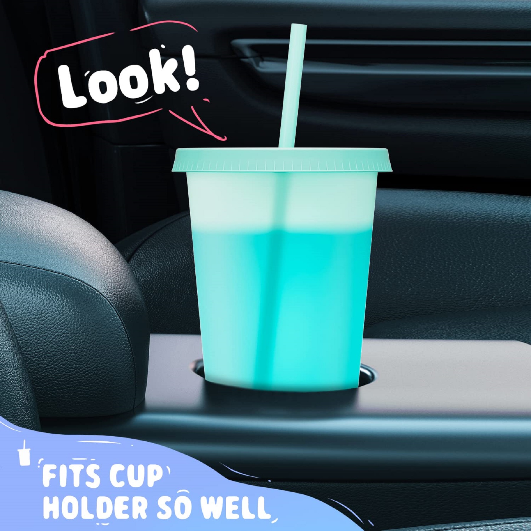 24 oz Reusable Color Changing Cups with Lids and Straws 3