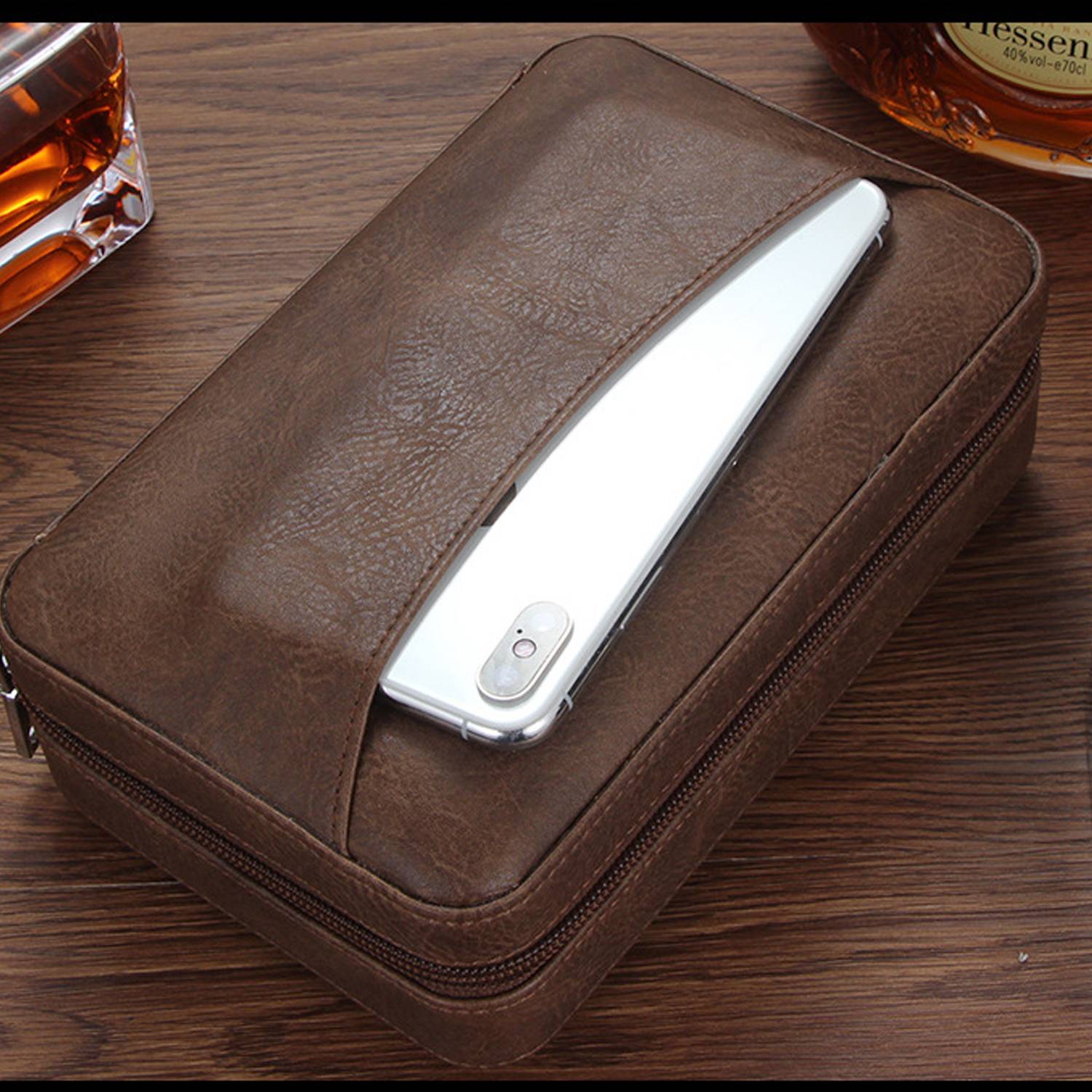 PU Leather Travel Cigar Humidor Zipper Case 9
