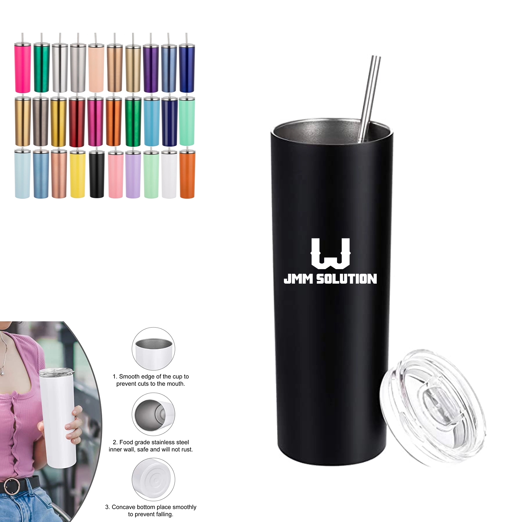20oz Stainless Steel Skinny Tumbler W/Lids 1