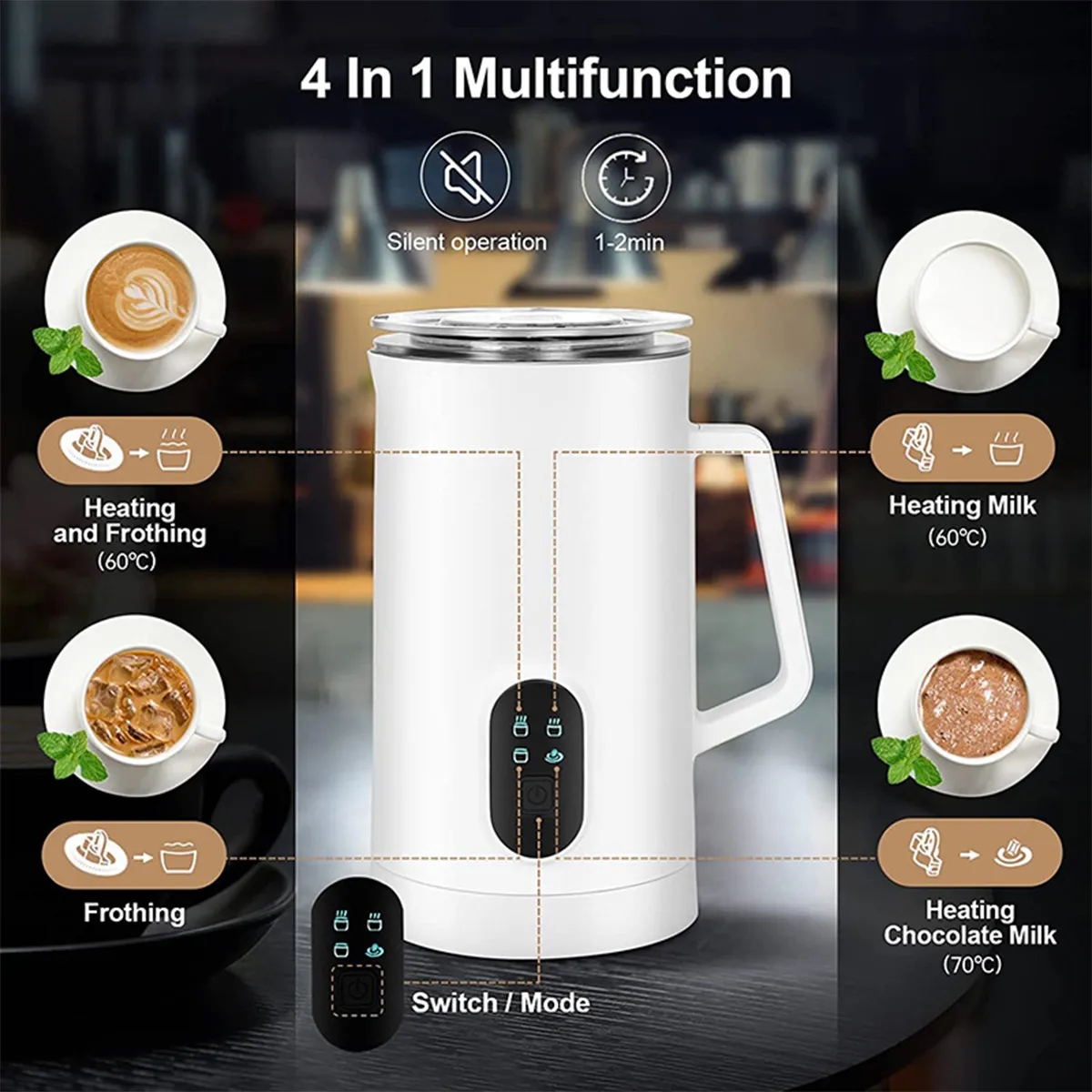 4 in 1 Electric Milk Frother and Steamer 2