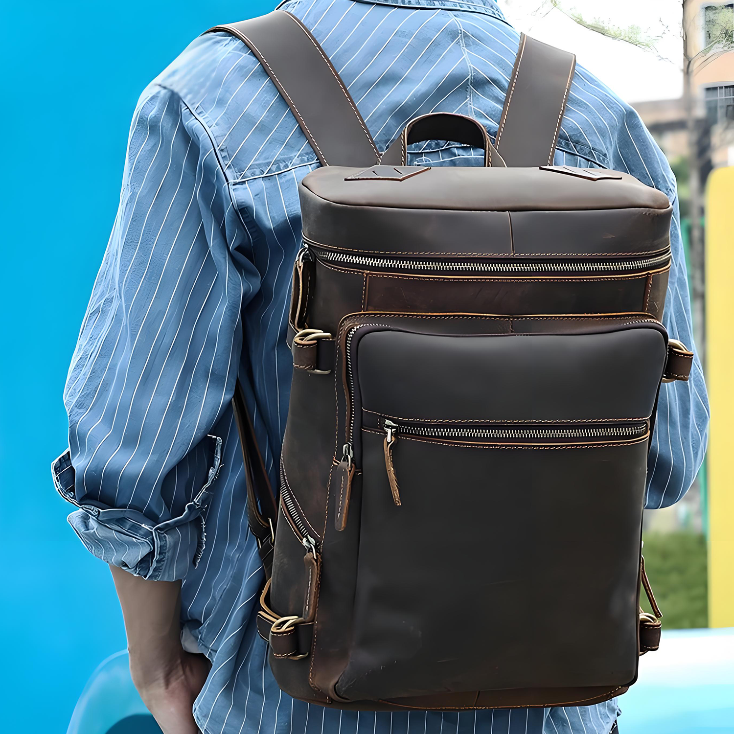 Genuine Leather Vintage Laptop Backpack for Travel 4