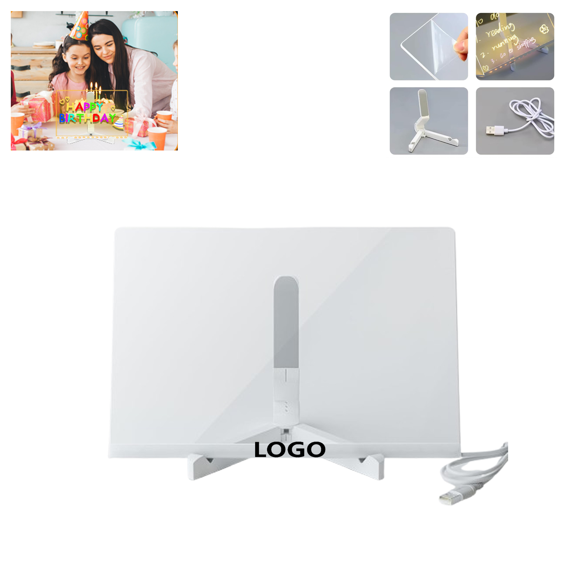 Clear Desktop Acrylic Whiteboard With Light Up Stand 2