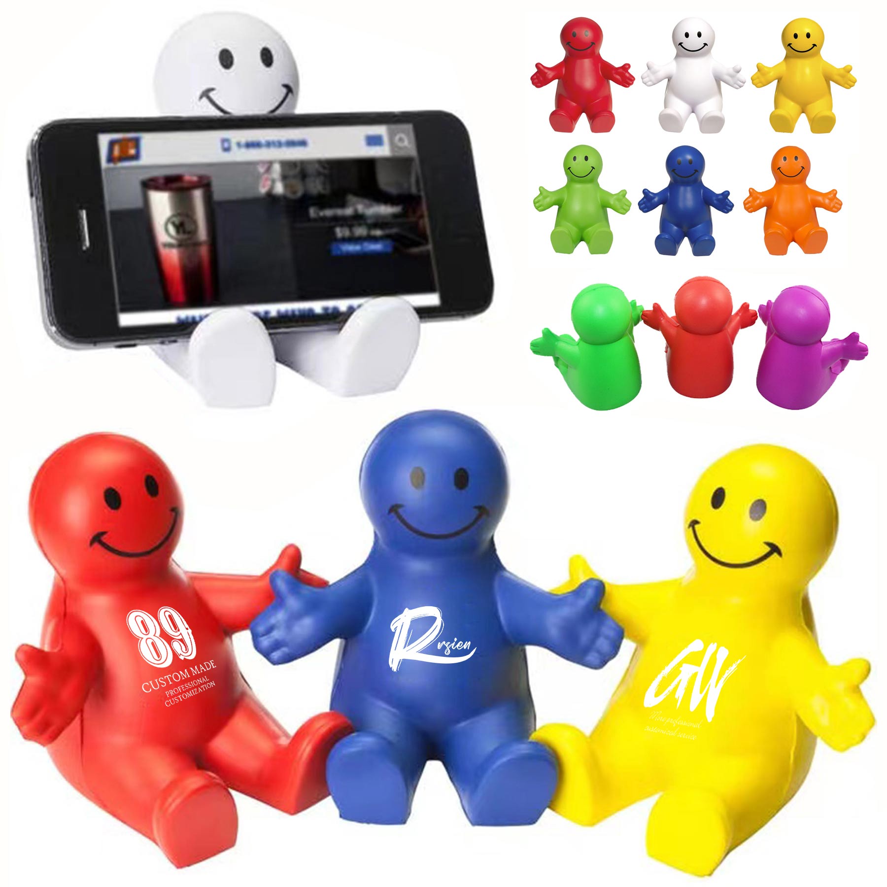 Squeezable Smile Face Guy Phone Holders 1