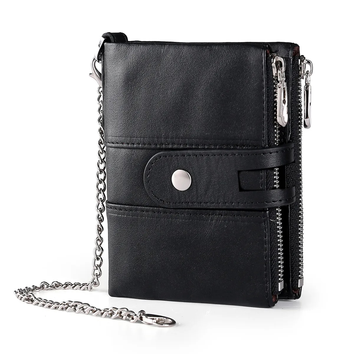 Genuine Leather Detachable Mezzanine RFID Chain Wallet 2