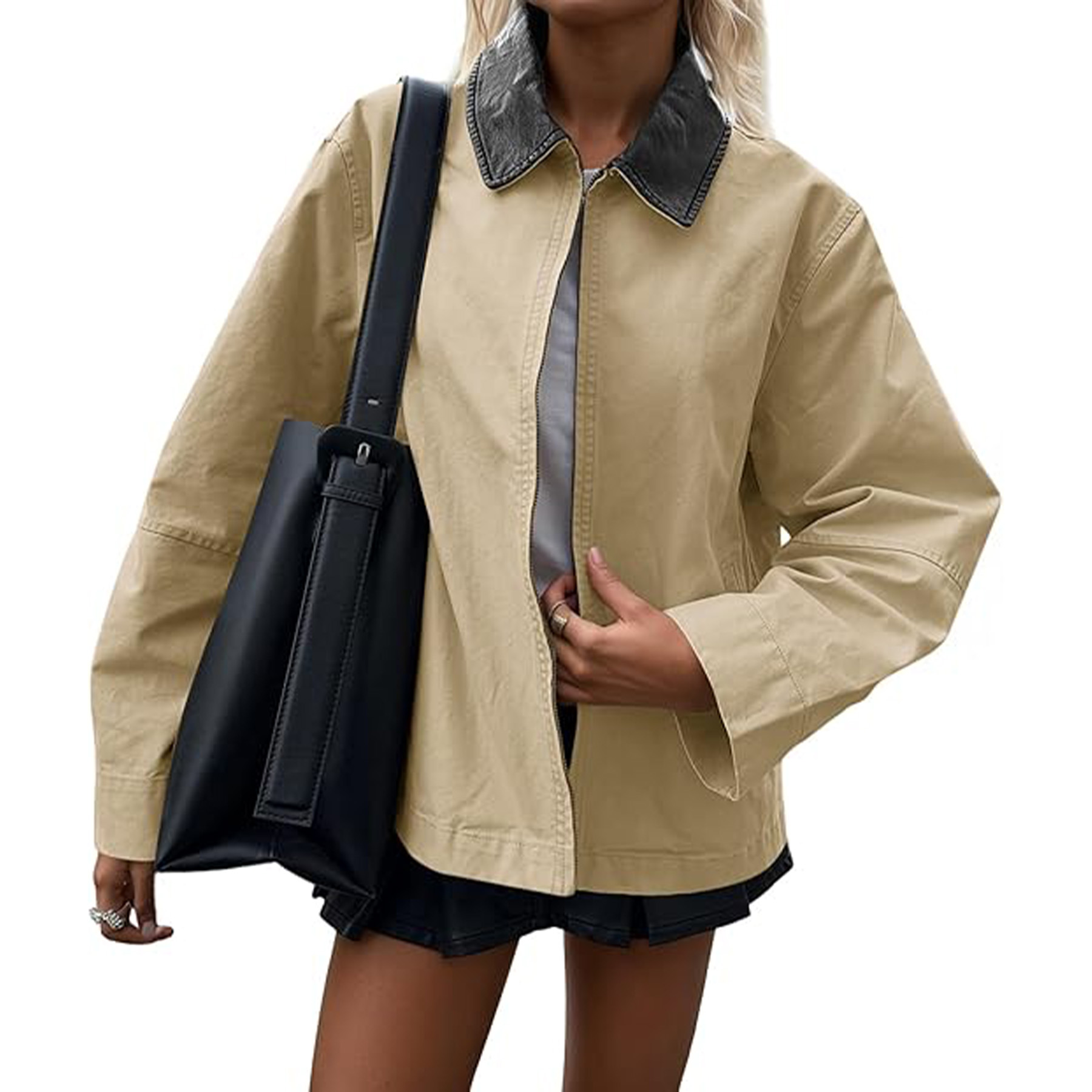 Women's Spring And Autumn UP Leather Lapel Casual Jacket 6