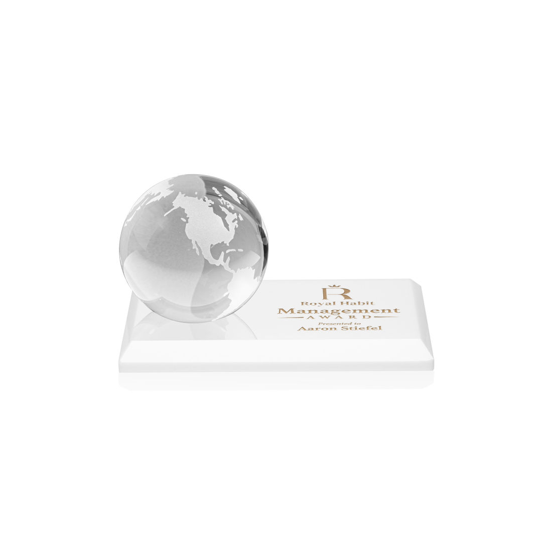 Globe Award on Rectangle Base - White 5