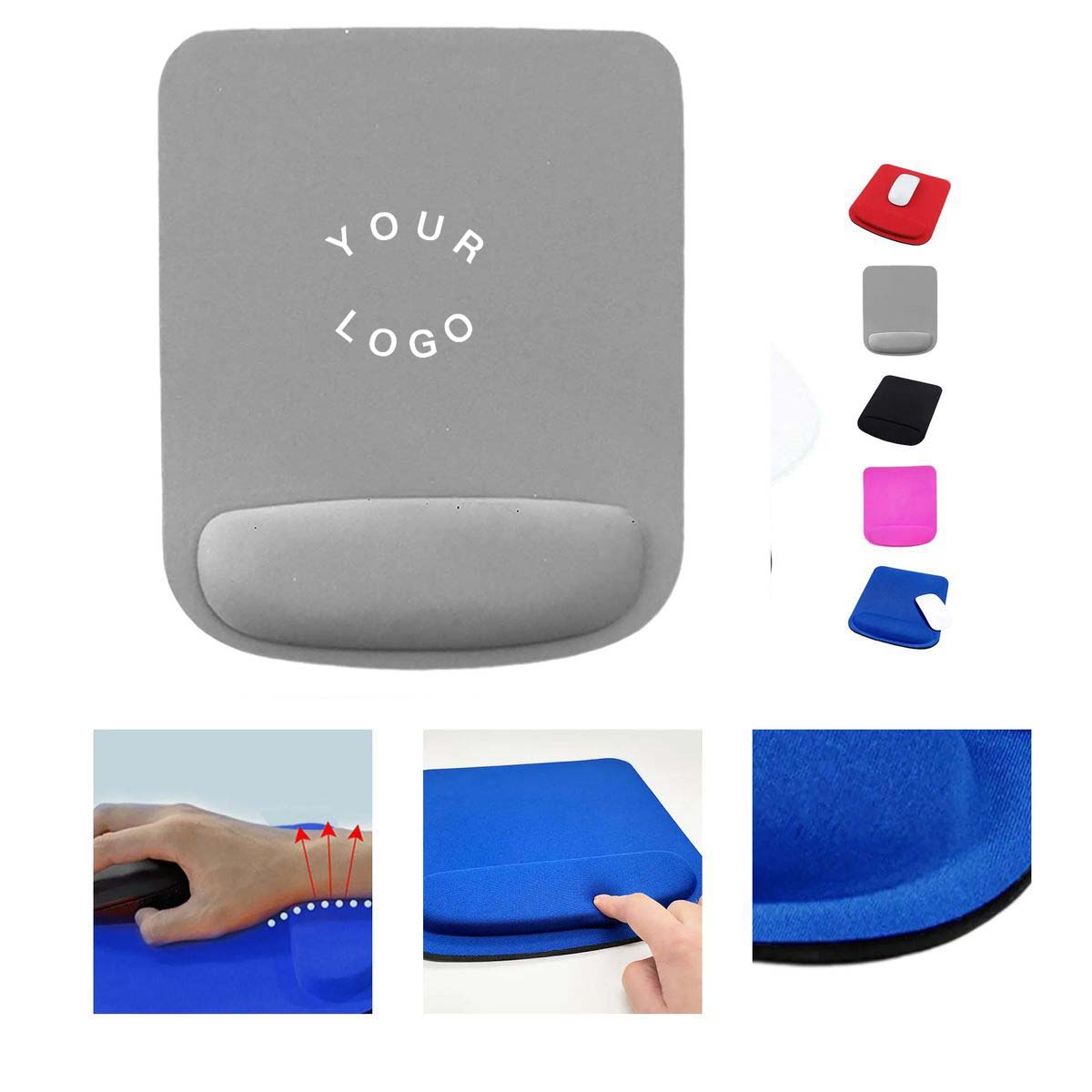 Durable Mouse Pad with Non Slip Base and Wrist Rest, custom desk accessory with logo imprint 2