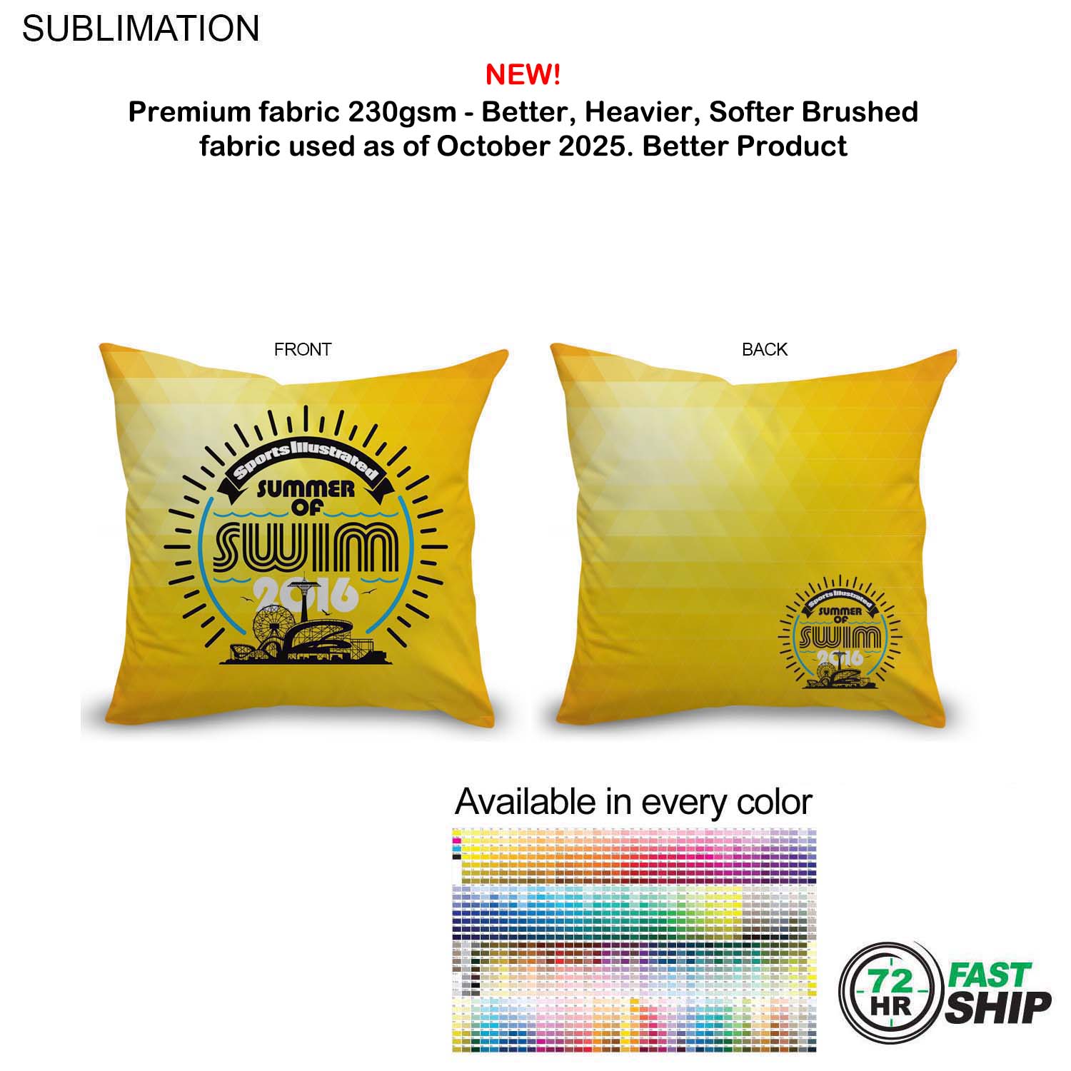 72 Hr Fast Ship - Sublimated Throw Cushion, 12x12, Invisible Zipper Closure, Removable insert 5