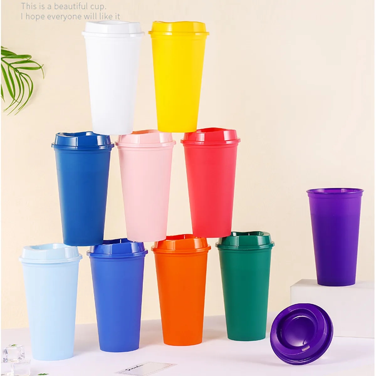 16OZ Reusable Plastic Cup With Lid Coffee Juice Kids Adults 5