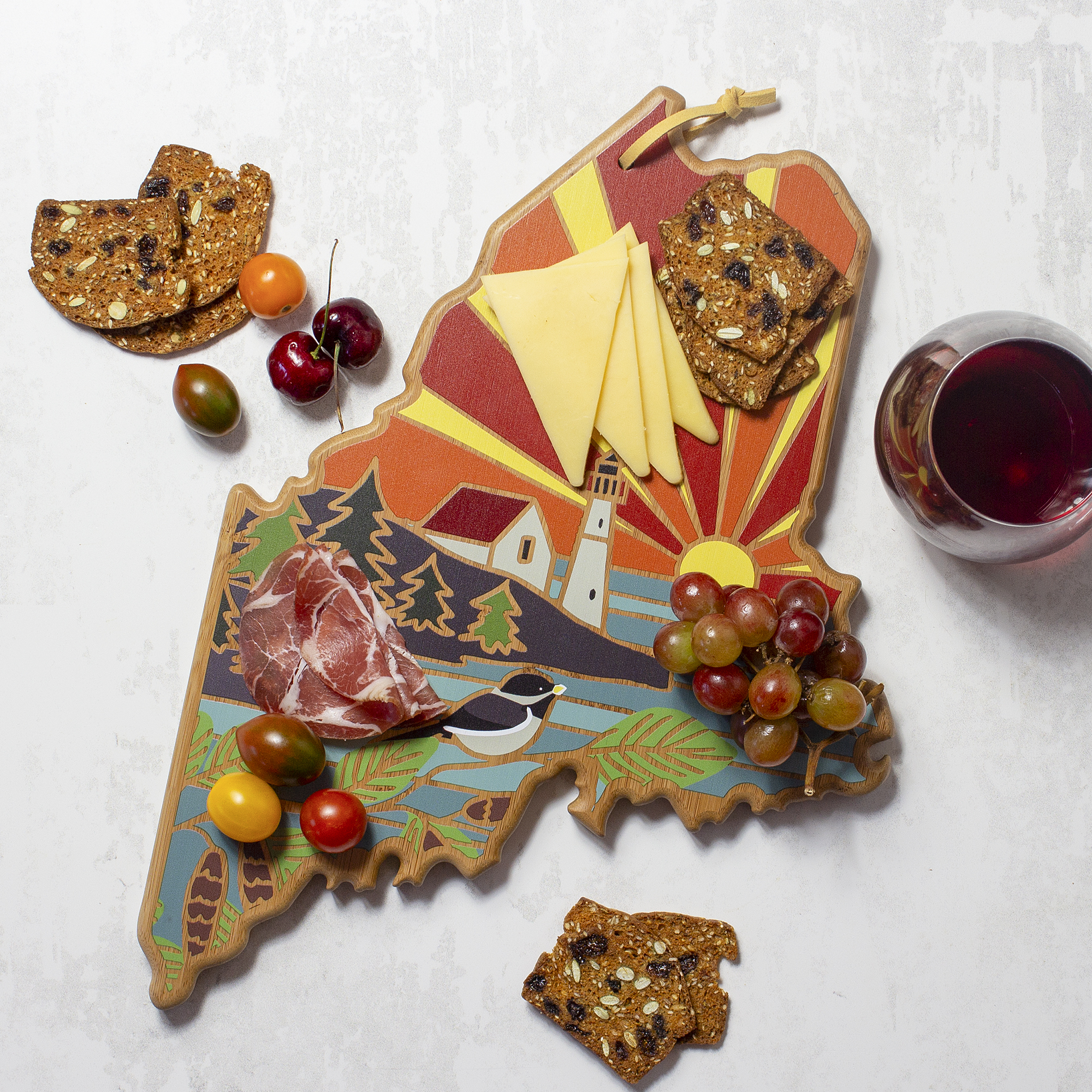 Maine State Shaped Serving and Cutting Board with Artwork by Summer Stokes 6