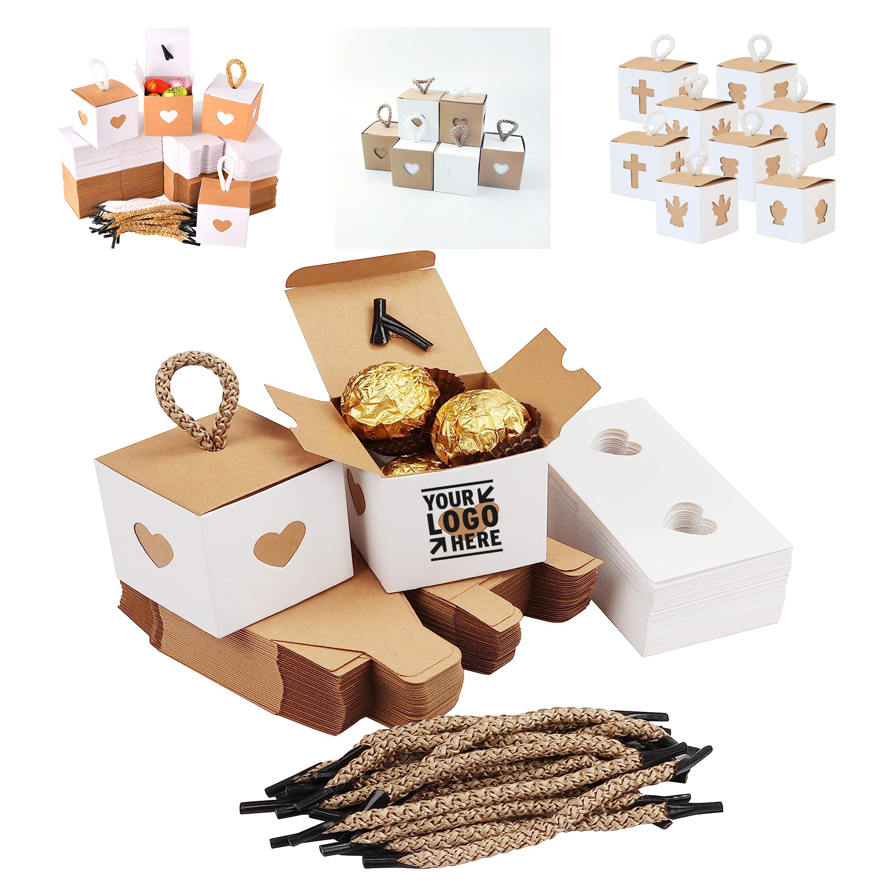 2 x 2 x 2 inch  Mini White Brown Heart Gift Boxes 2