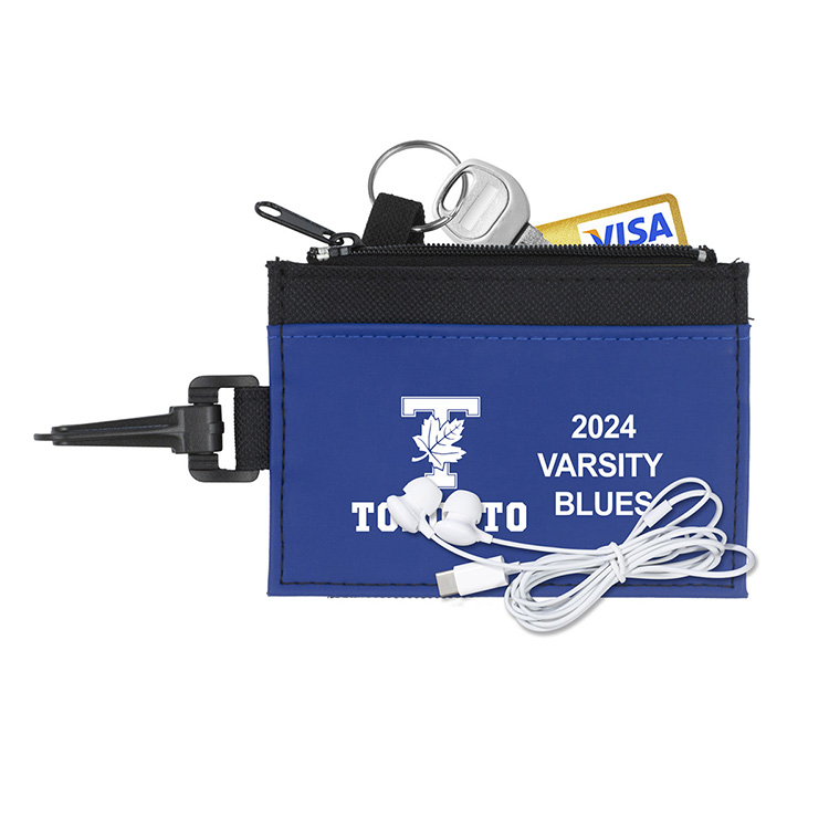 Mobile Tech Earbud Kit in Travel ID Wallet Components inserted into Zipper Pouch ID Wallet 12