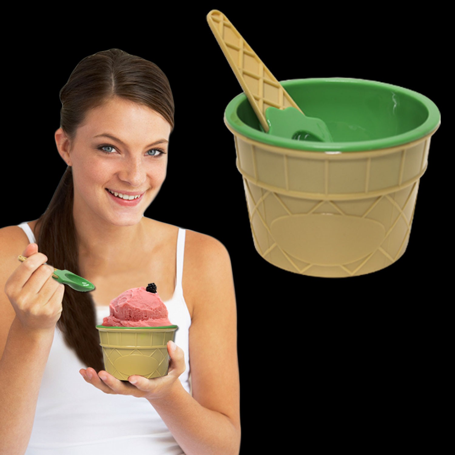 Green Ice Cream Bowl and Spoon Set 4