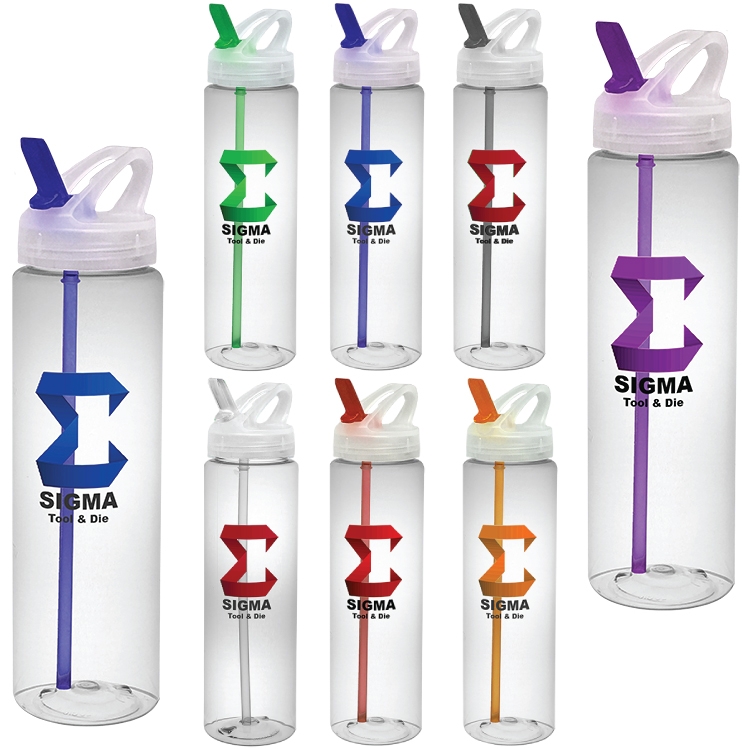 32 oz PET Sports Water Bottle with Flip Top Lid and Straw 5