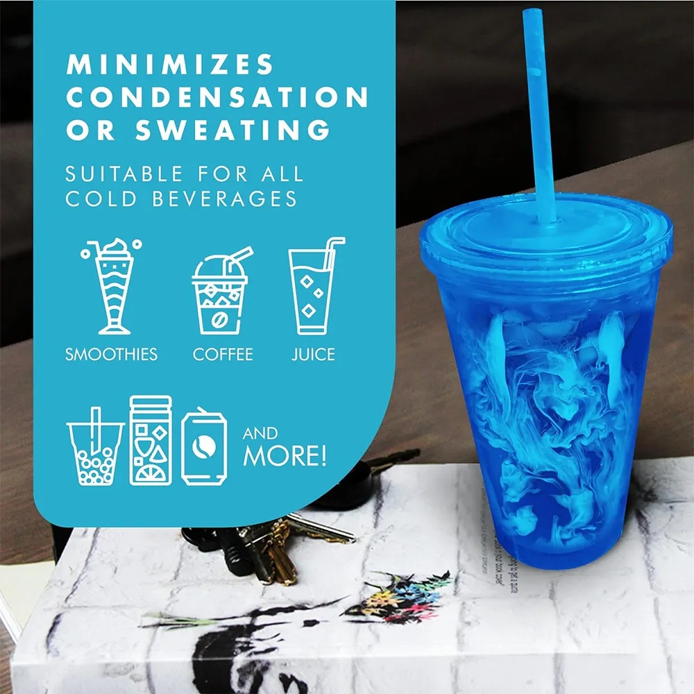 16oz. Double Wall Plastic Tumblers with Straw and Lid 4