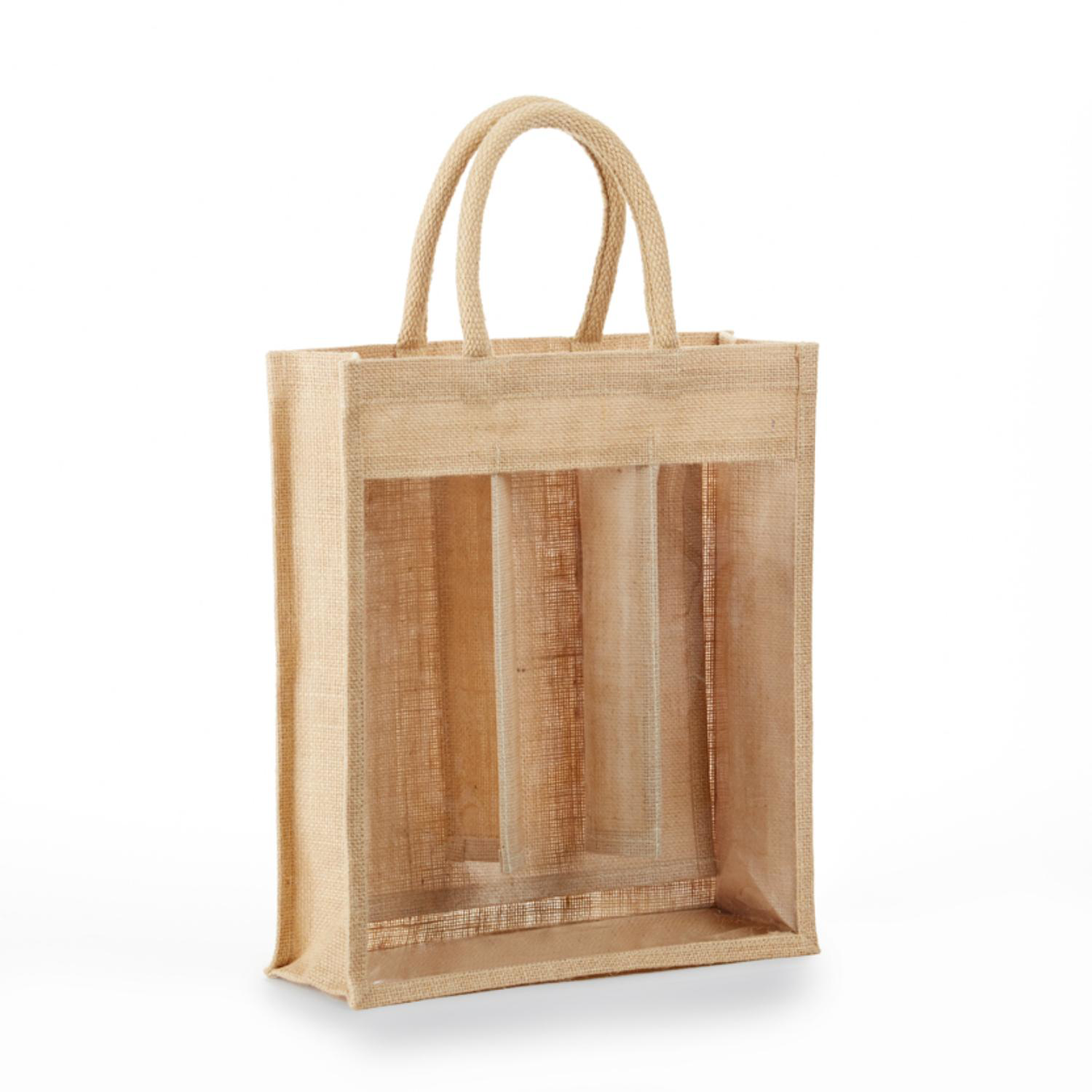 Eco-Friendly Jute Bag with Clear Front for Bottles, custom tote bag with logo imprint 5