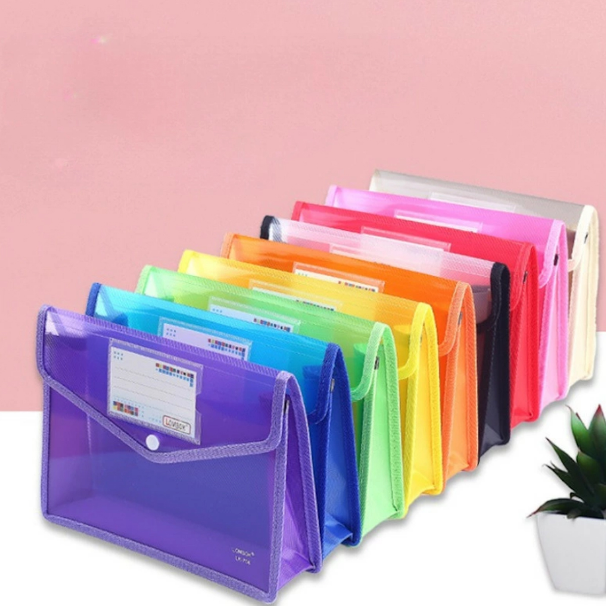 A4 Plastic Button File Folder with Mesh and Label Pocket 7