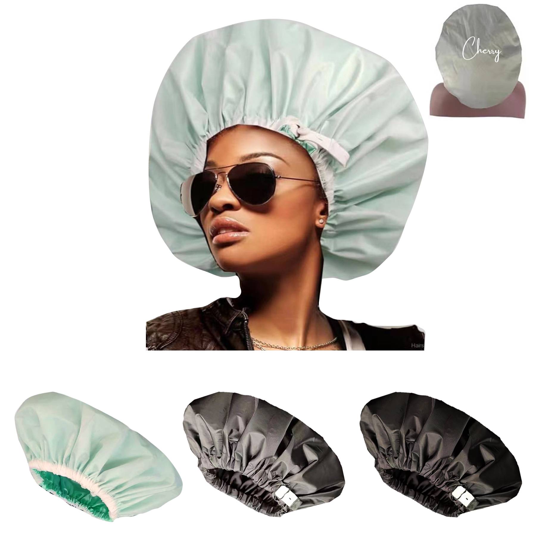 Reusable double layer waterproof shower cap