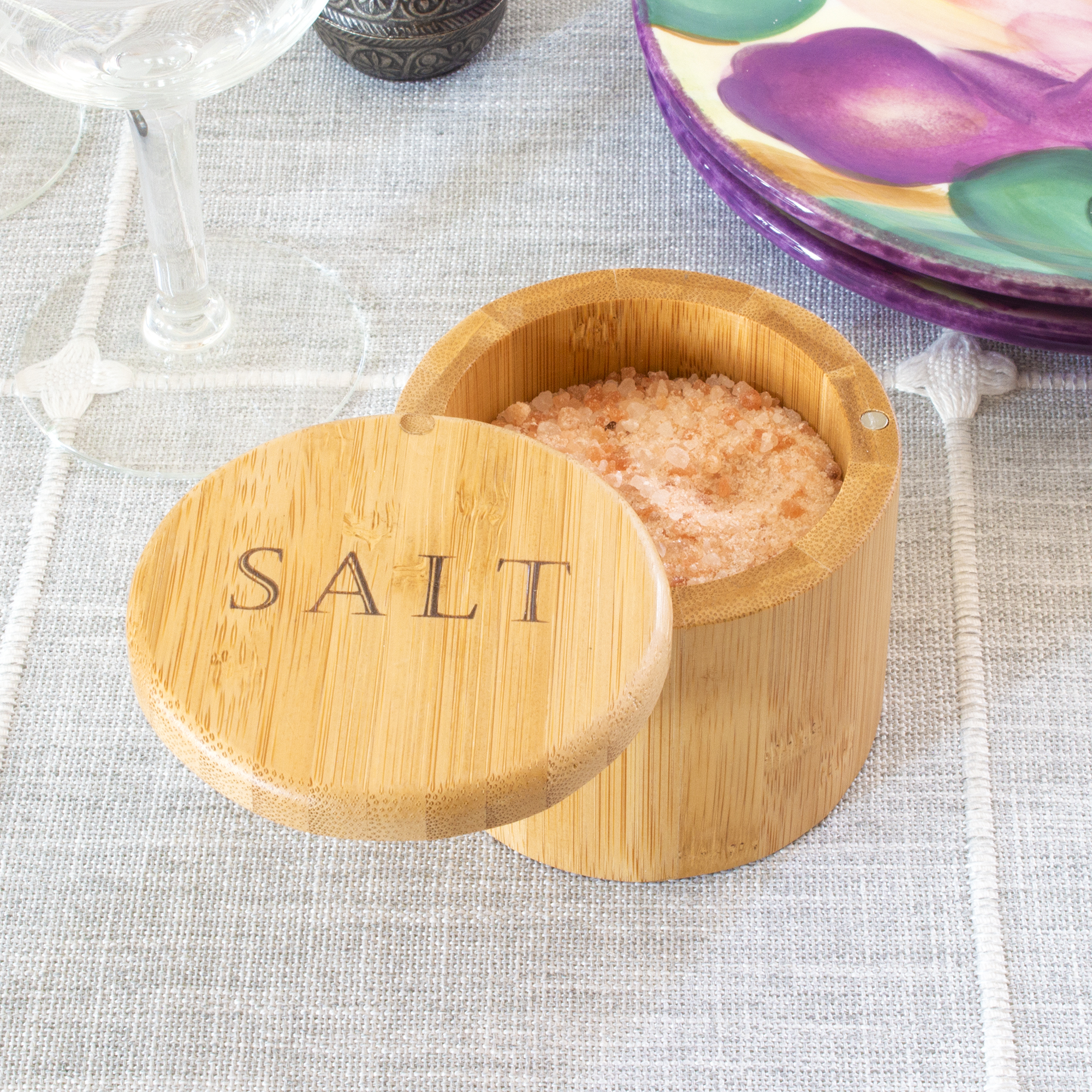 Salt Box with Magnetic Swivel Lid, "Salt" Engraving on Lid 7