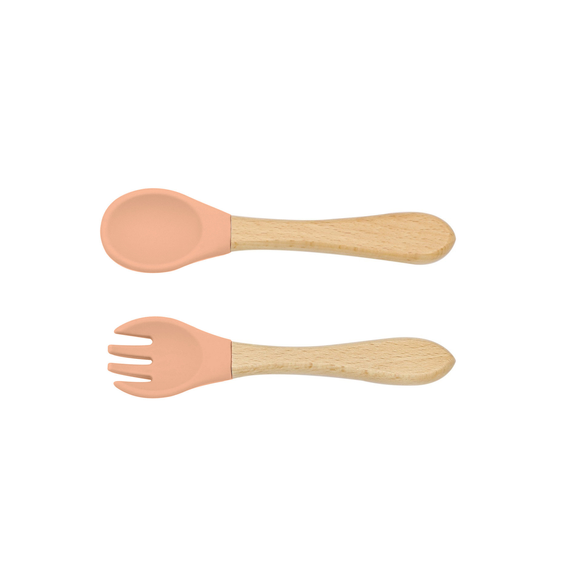 Baby Feeding Wooden Handle Silicone Fork & Spoon Set 3