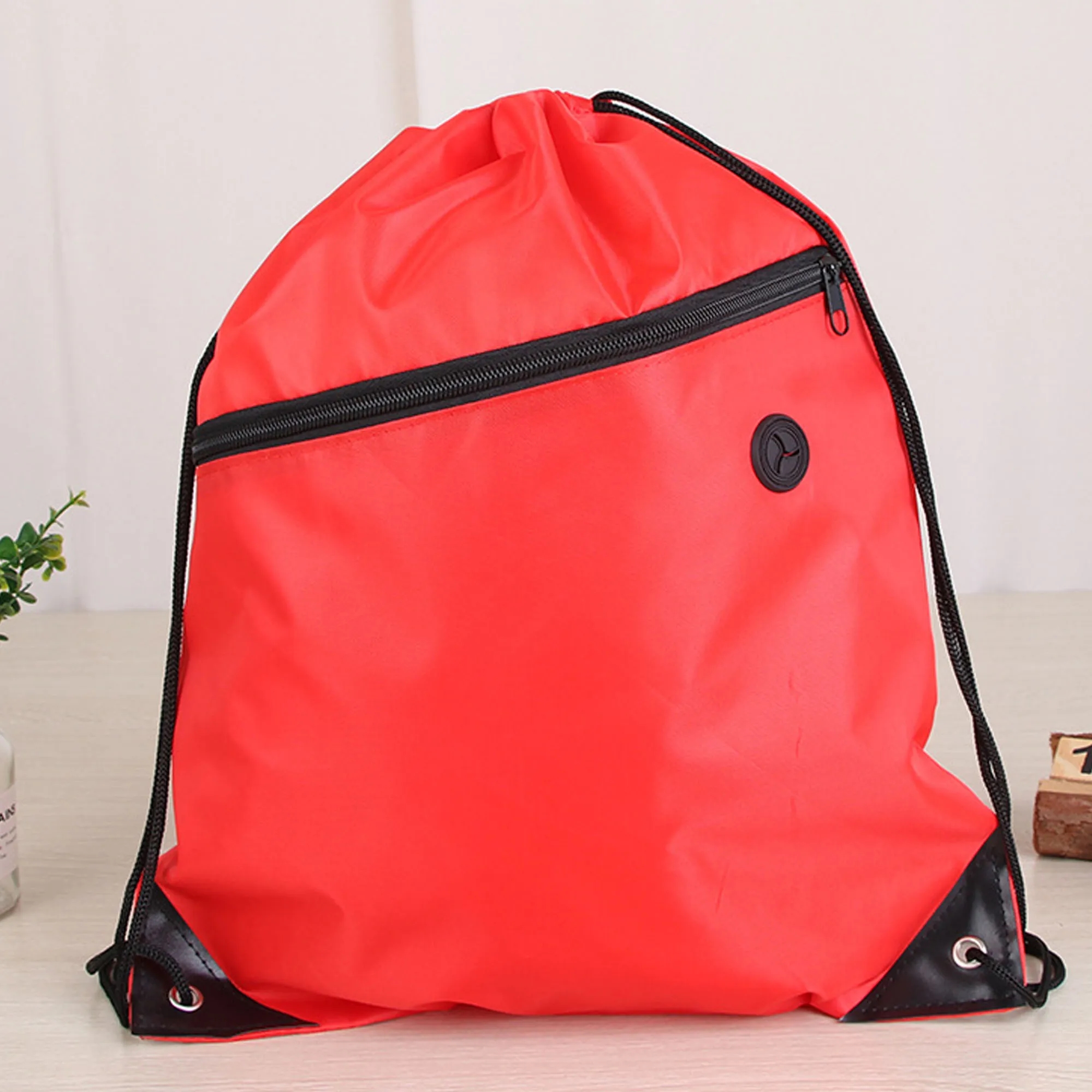 Polyester Drawstring Backpack with Zipper 2