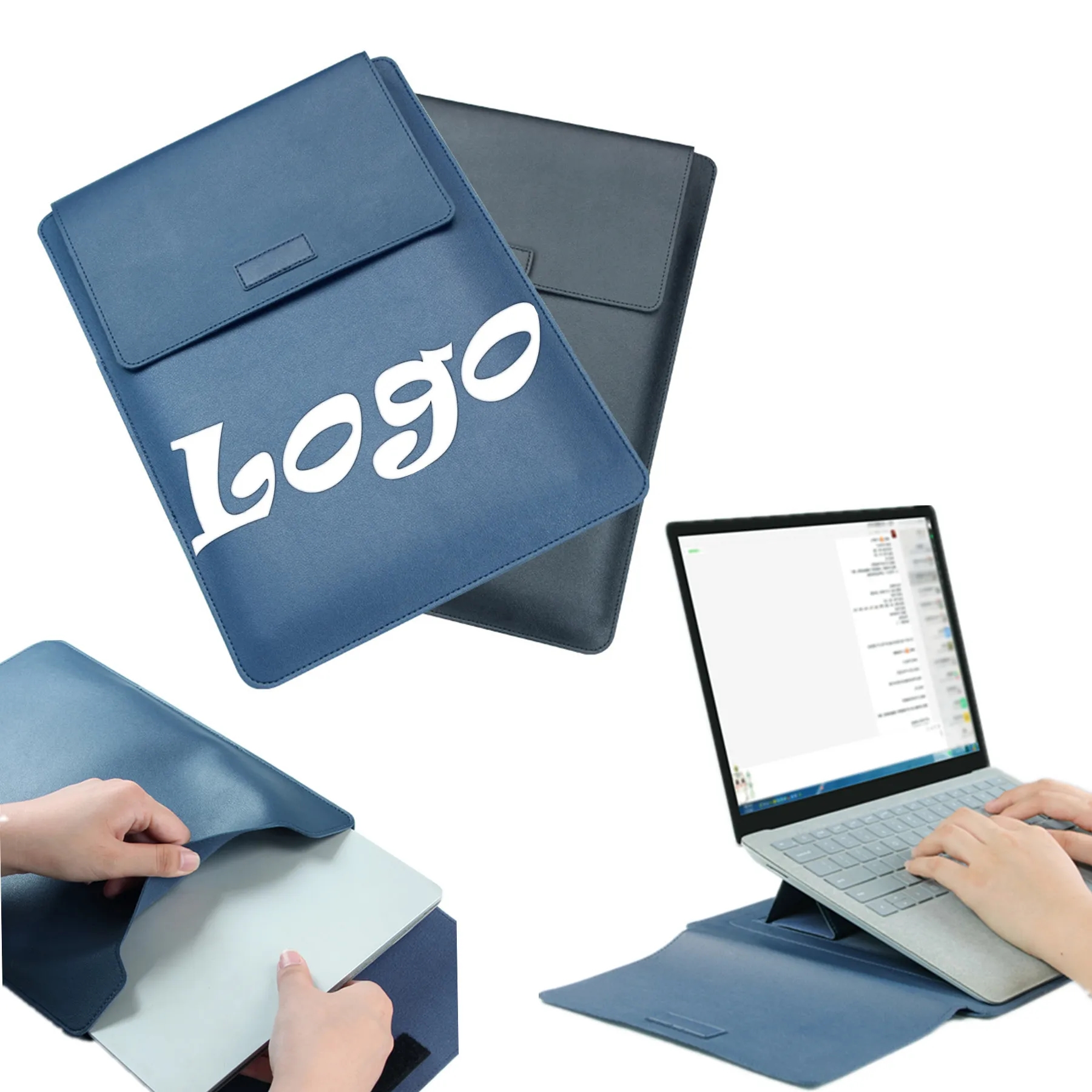 Leather Laptop Sleeve with Stand 2