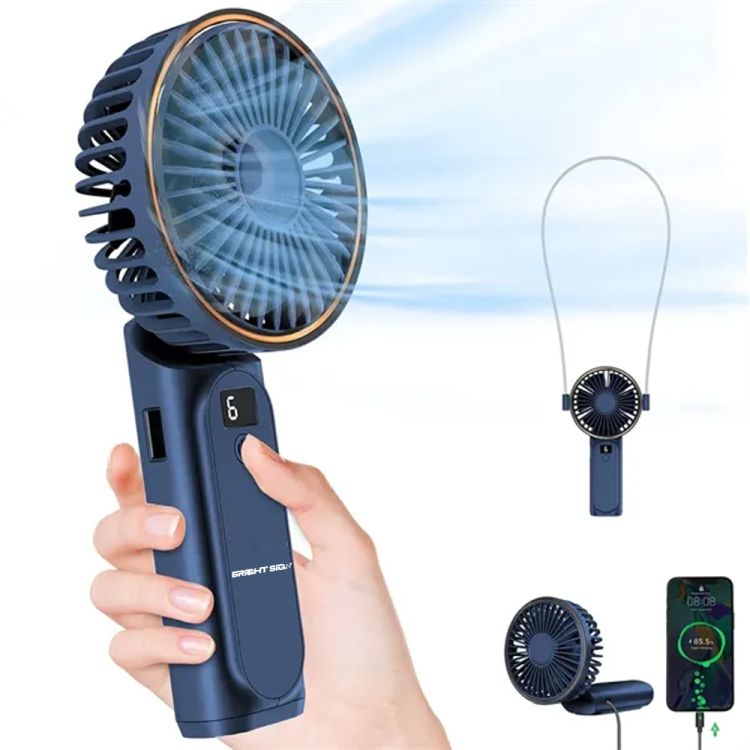 Foldable Rechargeable Handheld Fan with Power Bank and Lanyard 2