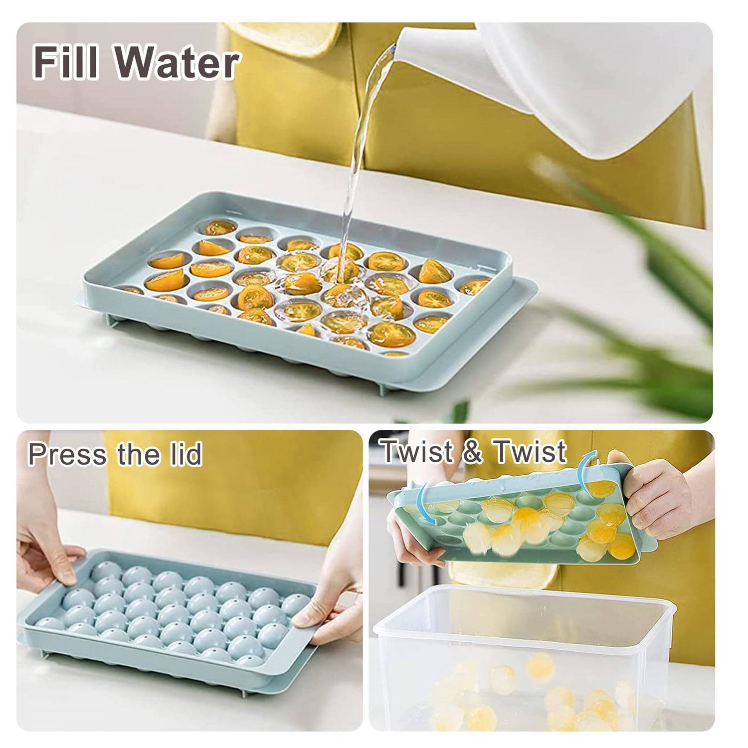 Round Ice Cube Tray w/ Lid & Bin 3