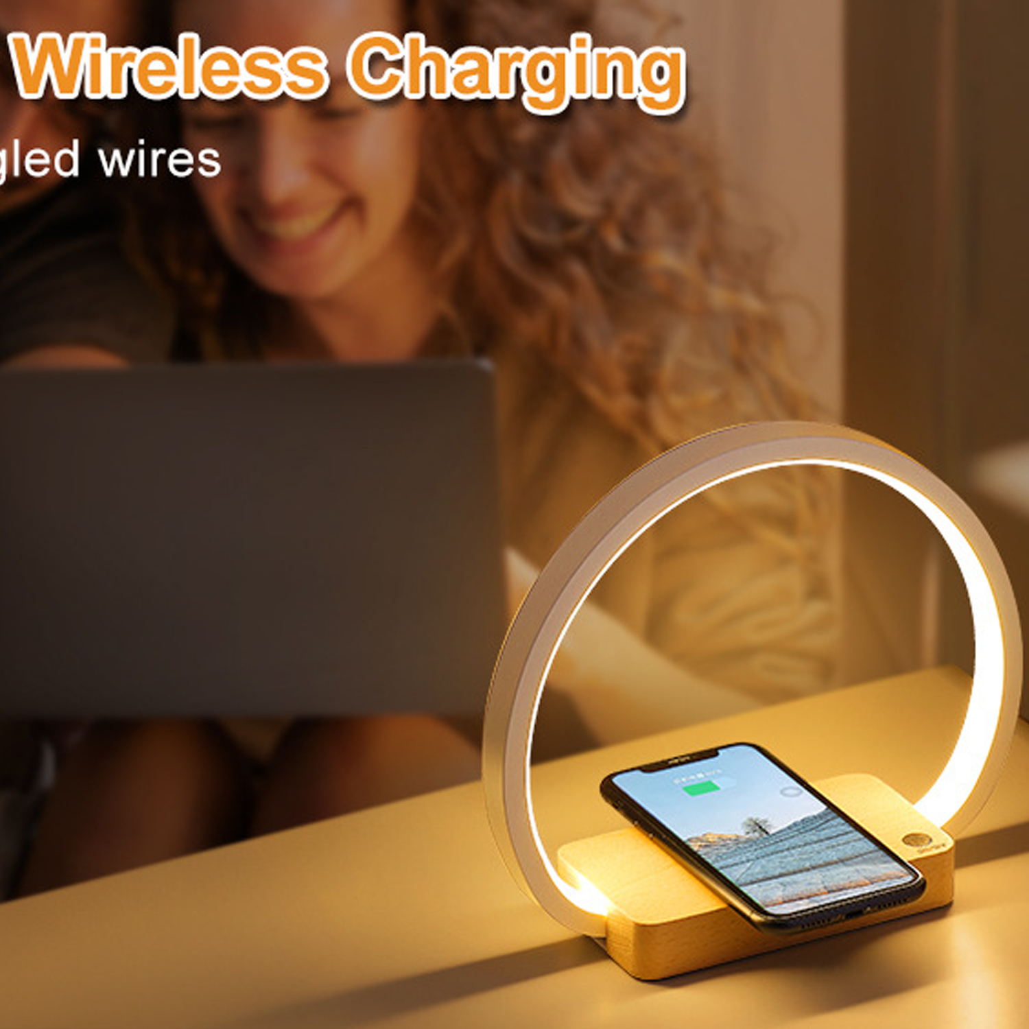 Solid Wood Wireless Charging Table Lamp 4