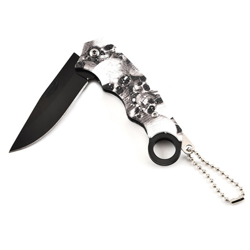 Skull Pattern Stainless Steel Folding Pocket Knife with Key Ring 8